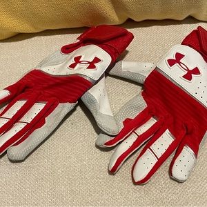 Under Armour Red and White Batting Gloves